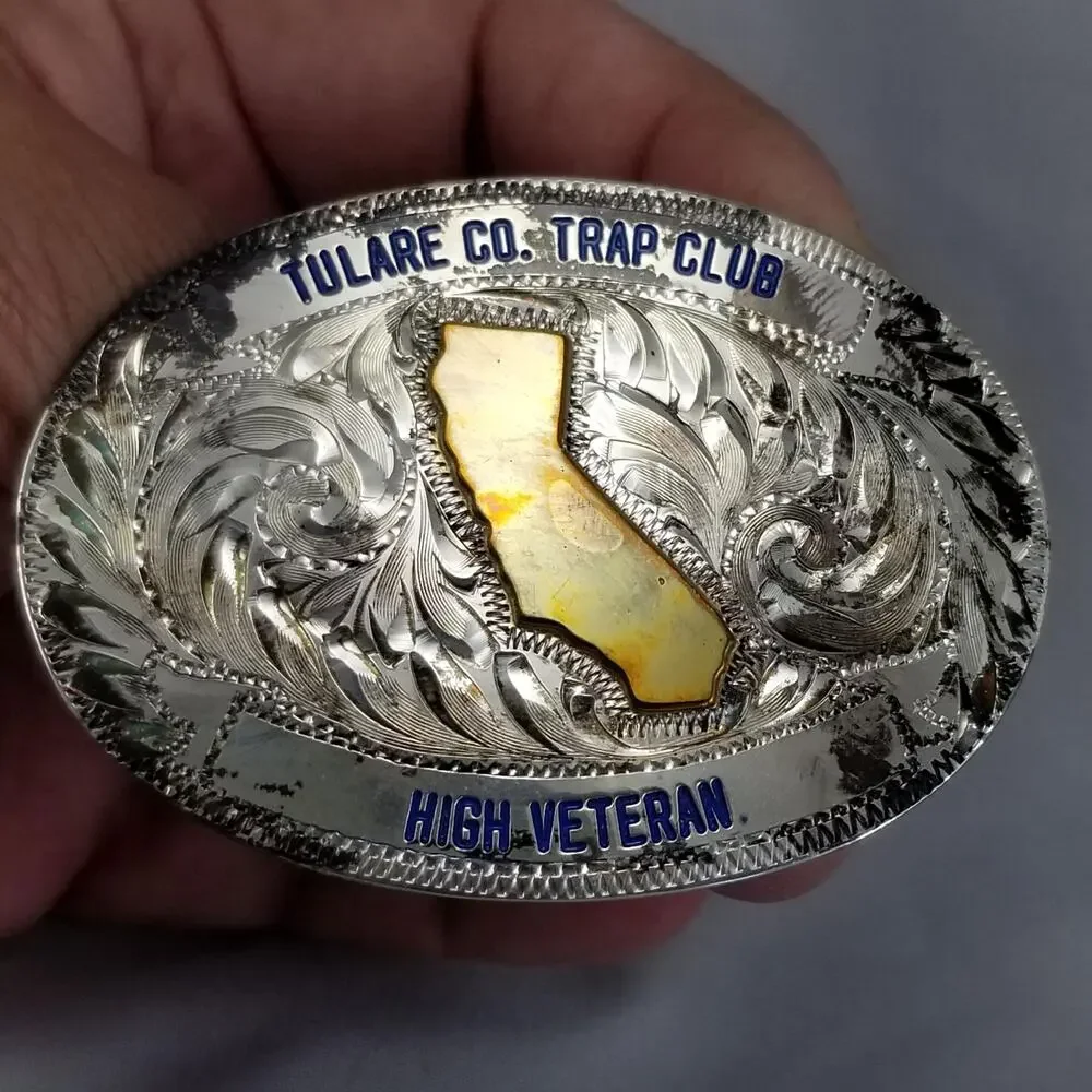 Vintage Belt Buckle Sterling Face‎ Tulare County CA Trap Club High Veteran